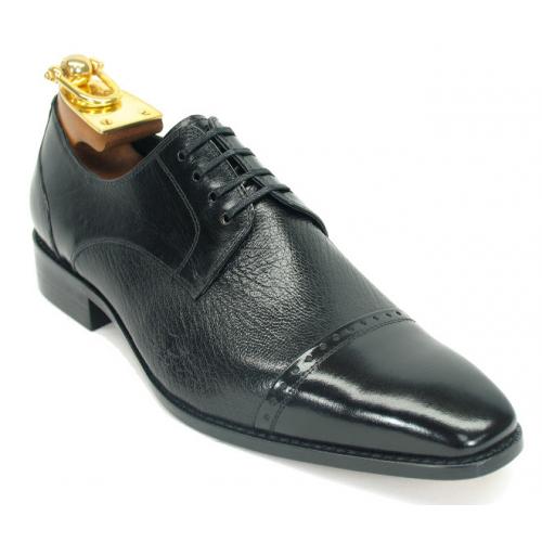 Carrucci Black Genuine Deer / Calfskin Leather Oxford Shoes KS2240-03